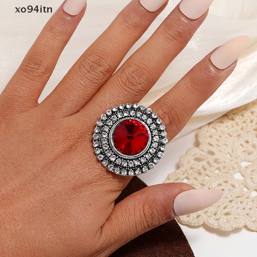 Nhẫn Nữ Mặt Tròn Lớn Đính Đá Pha Lê Phong Cách Boho Cổ Điển