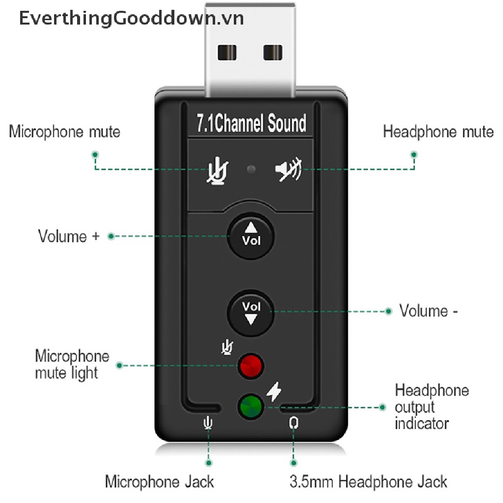 Thẻ Âm Thanh Nổi 3D USB 7.1 Jack 3.5mm Chuyên Dụng Cho Laptop