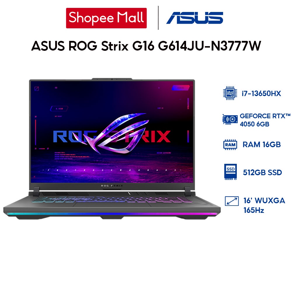 Laptop ASUS ROG Strix G16 G614JU-N3777W i7-13650HX|16GB 512GB RTX4050 6GB |16' WUXGA 165Hz