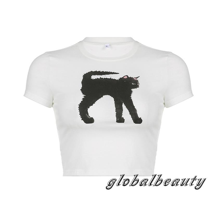 Áo Thun Tay Ngắn Cổ Tròn In Hình Mèo Thời Trang Mùa Hè Dành Cho Nữ