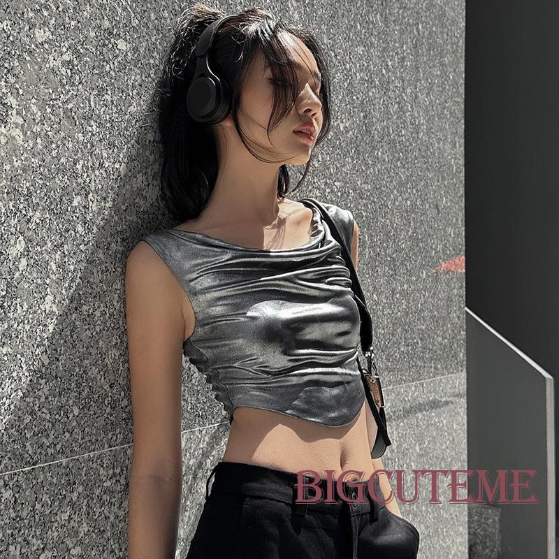 [] - Áo Không Tay Cổ Tròn Viền Cong Màu Trơn Ôm Dáng Thời Trang Mùa Hè Dành Cho Nữ Đi Tiệc Câu Lạc Bộ