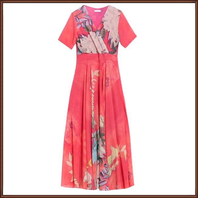 Đầm Dài Tay Ngắn Cổ Chữ V In Họa Tiết Thời Trang Dành Cho Nữ