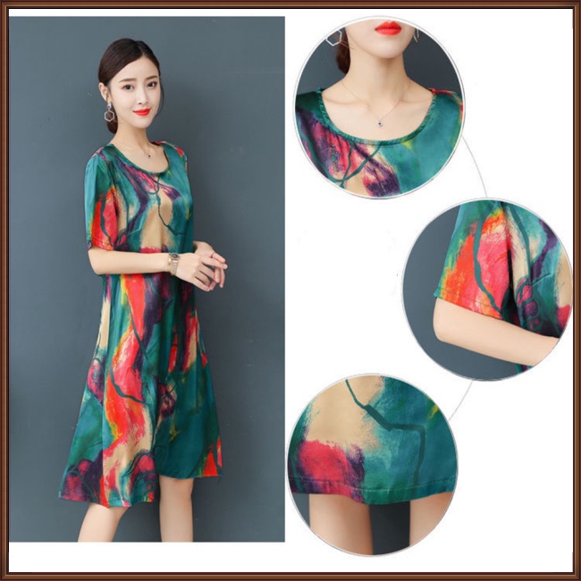 Đầm Tay Ngắn Cổ Tròn Dáng Chữ A In Họa Tiết Thời Trang Xinh Xắn Cho Nữ