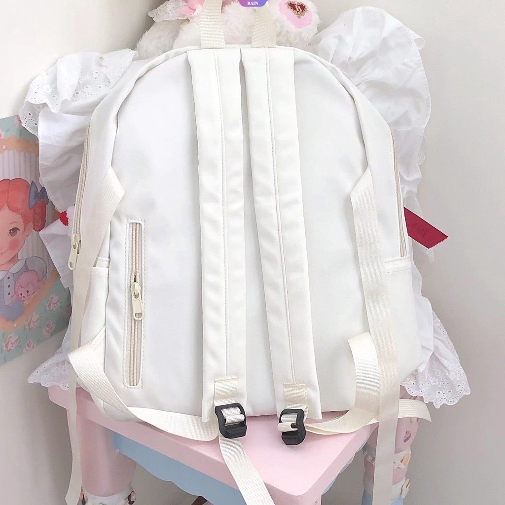 Ba Lô Vải Canvas Cỡ Lớn Có Khóa Kéo Họa Tiết Hoạt Hình Sanrio Hello Kitty Màu Trắng Cho Nữ