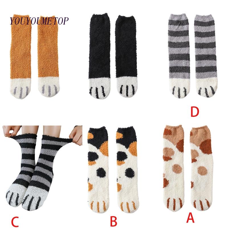 Youyo Vớ Lông Xù Dày Dặn Mềm Mại Ấm Áp In Họa Tiết Chân Mèo Dễ Thương Dành Cho Nữ Dùng Trong Nhà / Sàn Nhà