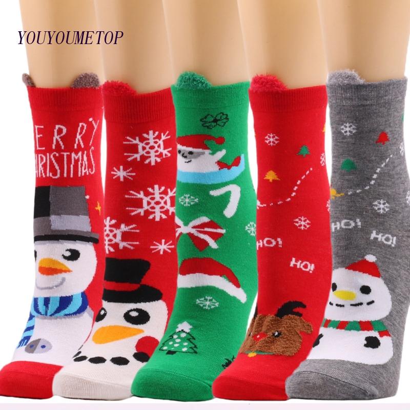 Youyo Vớ Cotton Dệt Kim Mềm Mại Co Giãn In Họa Tiết Giáng Sinh Dễ Thương Ấm Áp Cho Nữ