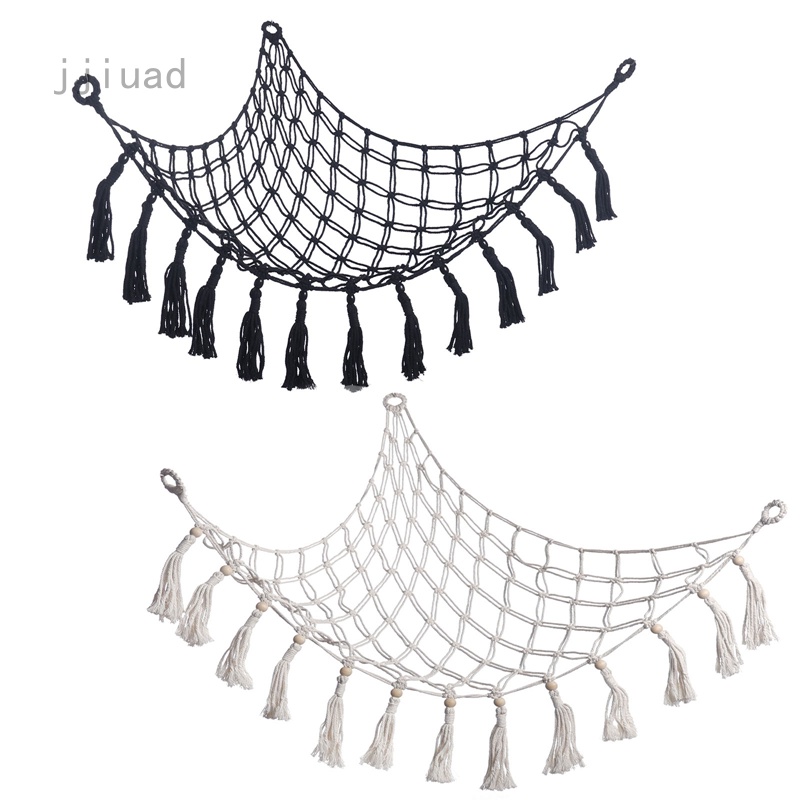 Võng Lưới Đựng Đồ Chơi Treo Tường Hình Tam Giác Bằng Dây Cotton Dệt Tay Phối Ren Xinh Xắn Cho Bé