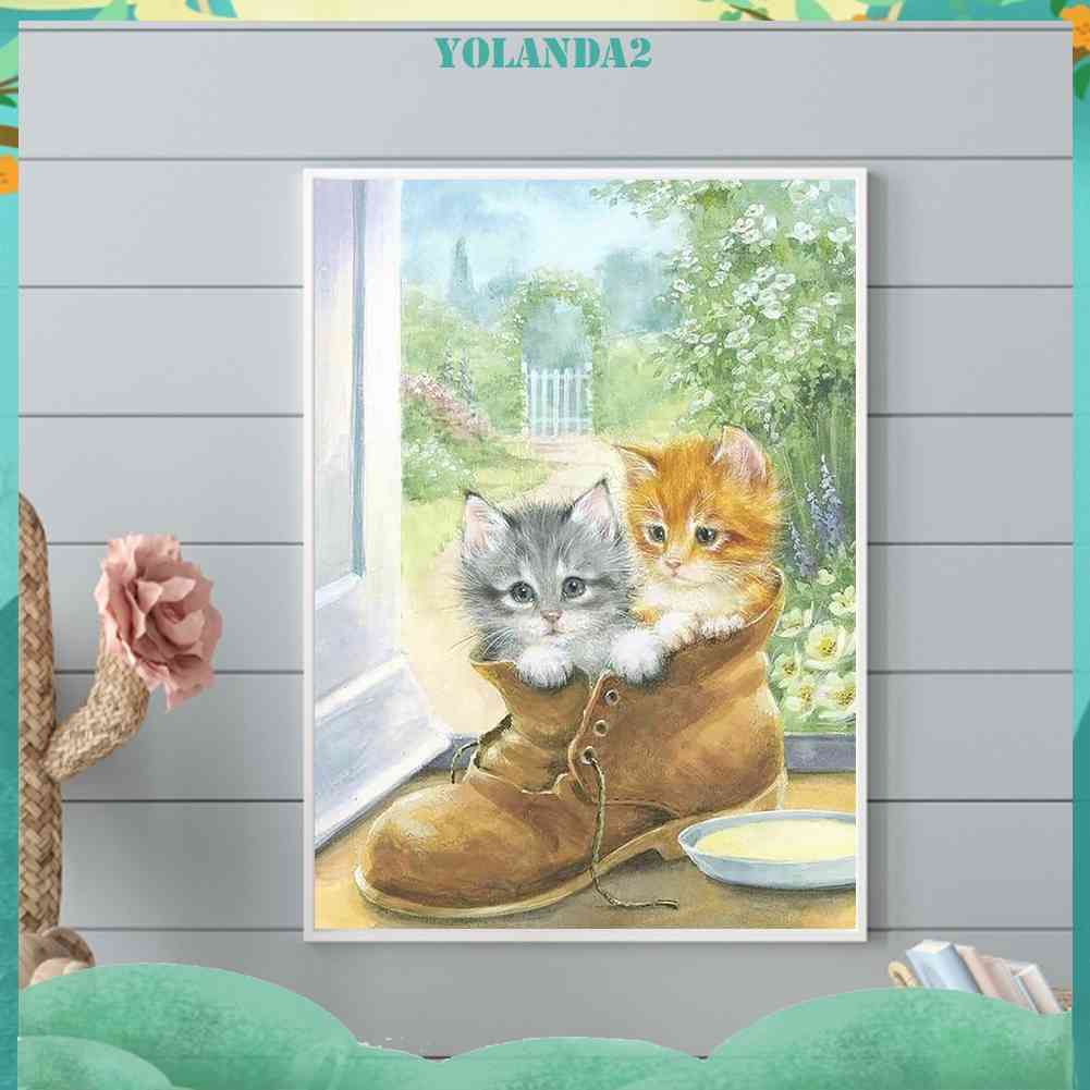 Tranh Đính Đá Kim Cương Toàn Bộ 5D DIY Hình Vẽ Mèo Trang Trí Nhà Cửa