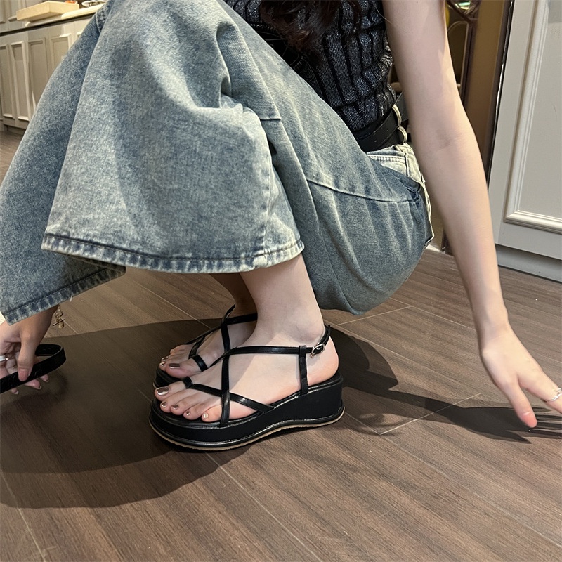 Sandal Đế Xuồng Dày Qua Gối Phong Cách Roman Thời Trang Mùa Hè 2023 Mới Cho Nữ