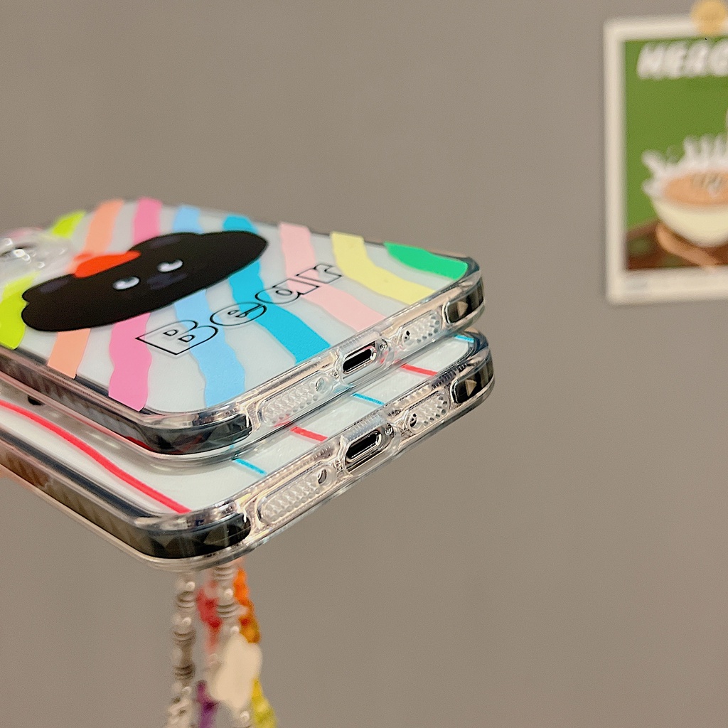 Ốp Điện Thoại Tpu Dẻo Trong Suốt Họa Tiết Hoạt Hình Kèm Dây Đeo Ngọc Trai Cho iphone 12 14 13 11 Pro Max