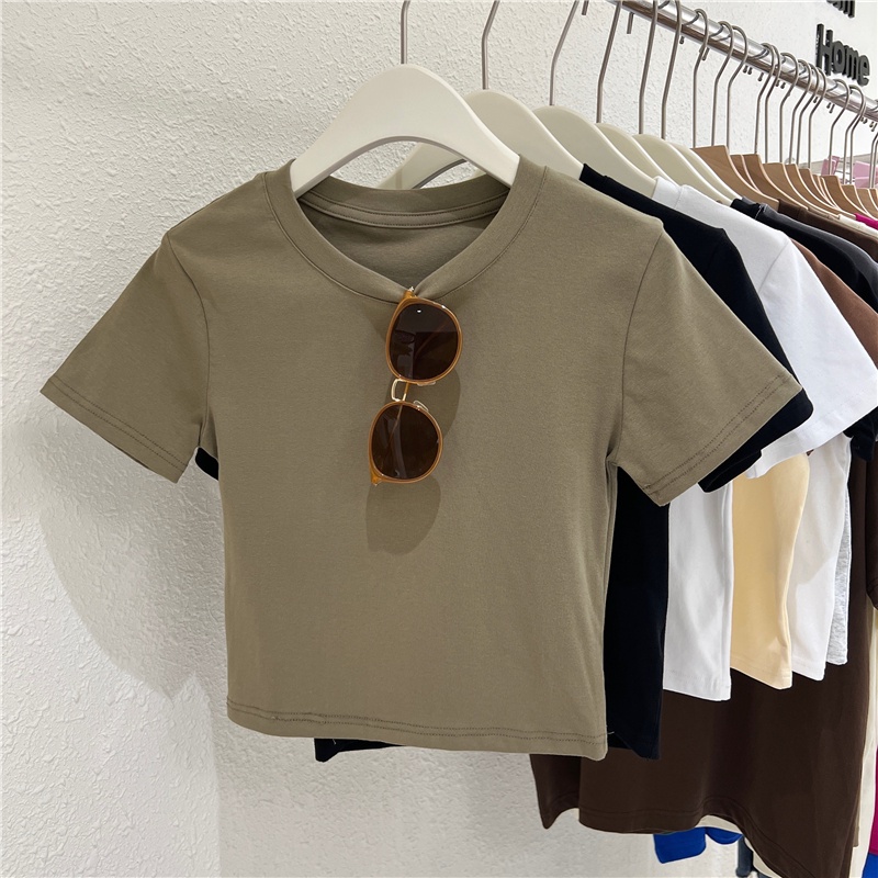 SUXI Áo Thun Cotton Ngắn Tay Dáng Ôm Hở Vai Thời Trang Mùa Hè Giản Dị Dành Cho Nữ