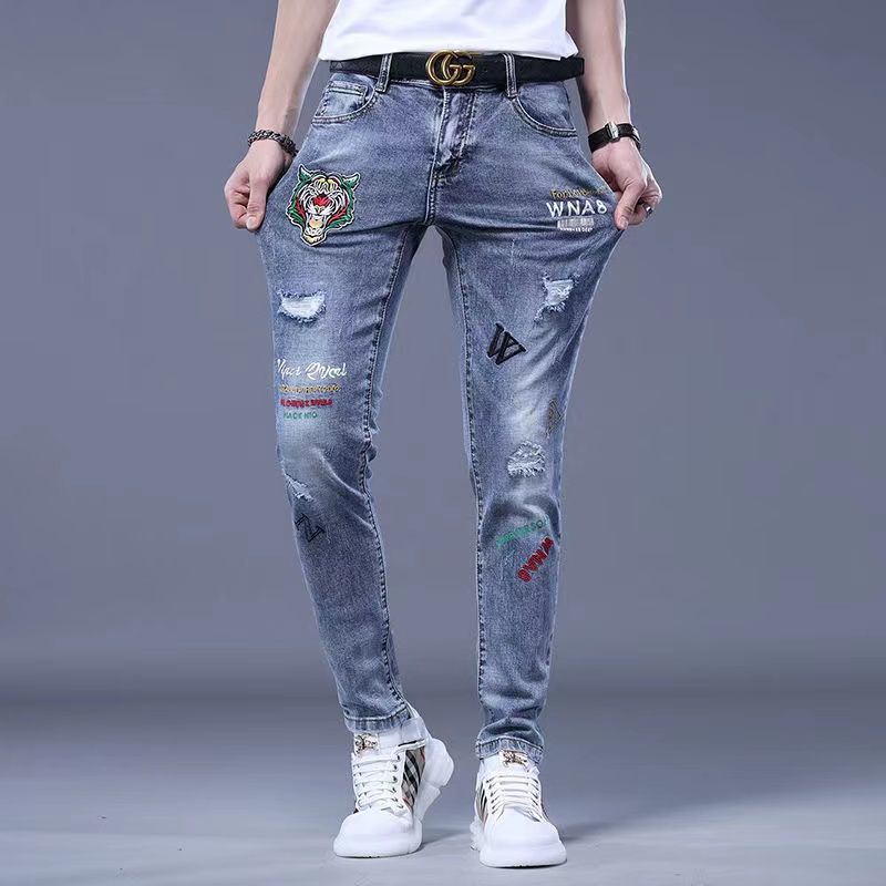 Quần Jeans Thêu Họa Tiết Thời Trang Xu Hướng Hàn Quốc Cho Nam