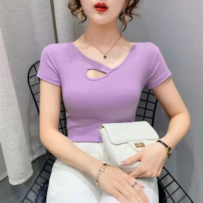 Áo Thun Tay Ngắn Dáng Ôm Màu Xanh Dương Phong Cách Mới Mùa Hè 2023