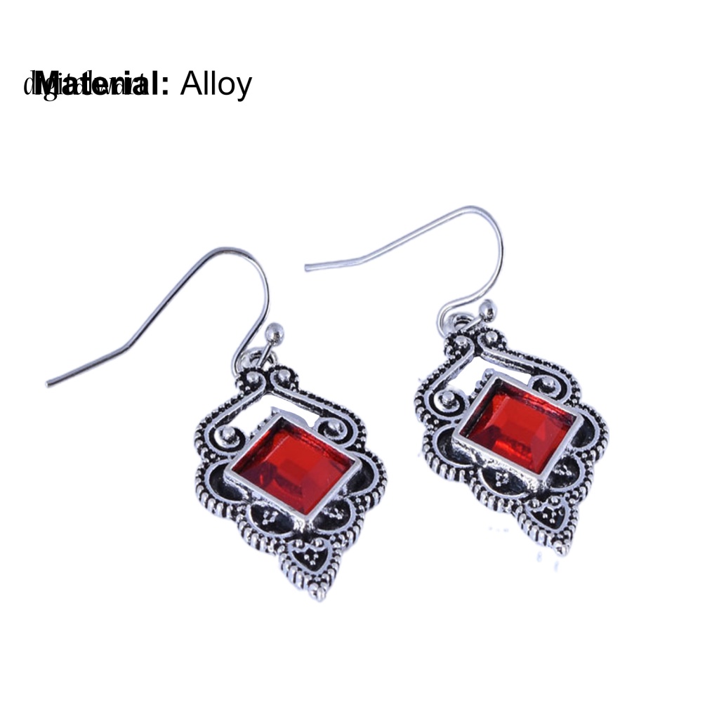 Kỹ Thuật Số| 1 Đôi Bông Tai Móc Đính Đá Zircon Đỏ Vintage Phù Hợp Sử Dụng Hàng Ngày