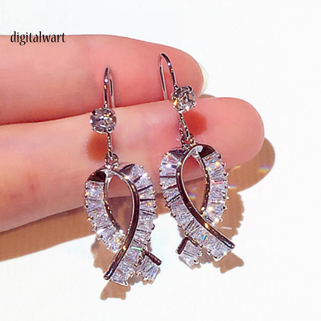 Kỹ Thuật Số| 1 Đôi Bông Tai Hình Nơ Đính Đá Dáng Dài Thiết Kế Tinh Tế Thời Trang Hàng Ngày