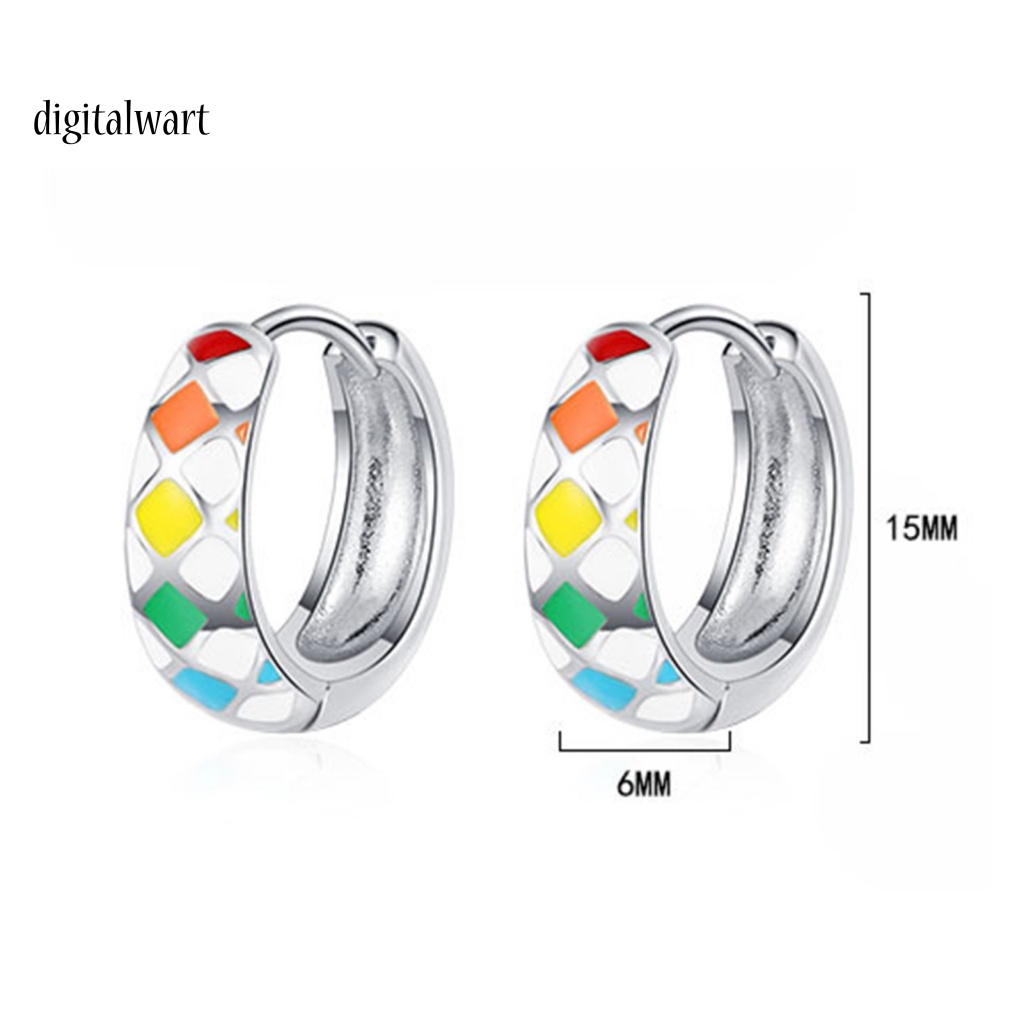 Kỹ Thuật Số| 1 Đôi Bông Tai Tròn Họa Tiết Kẻ Ô Phong Cách Hàn Quốc Dành Cho Nữ