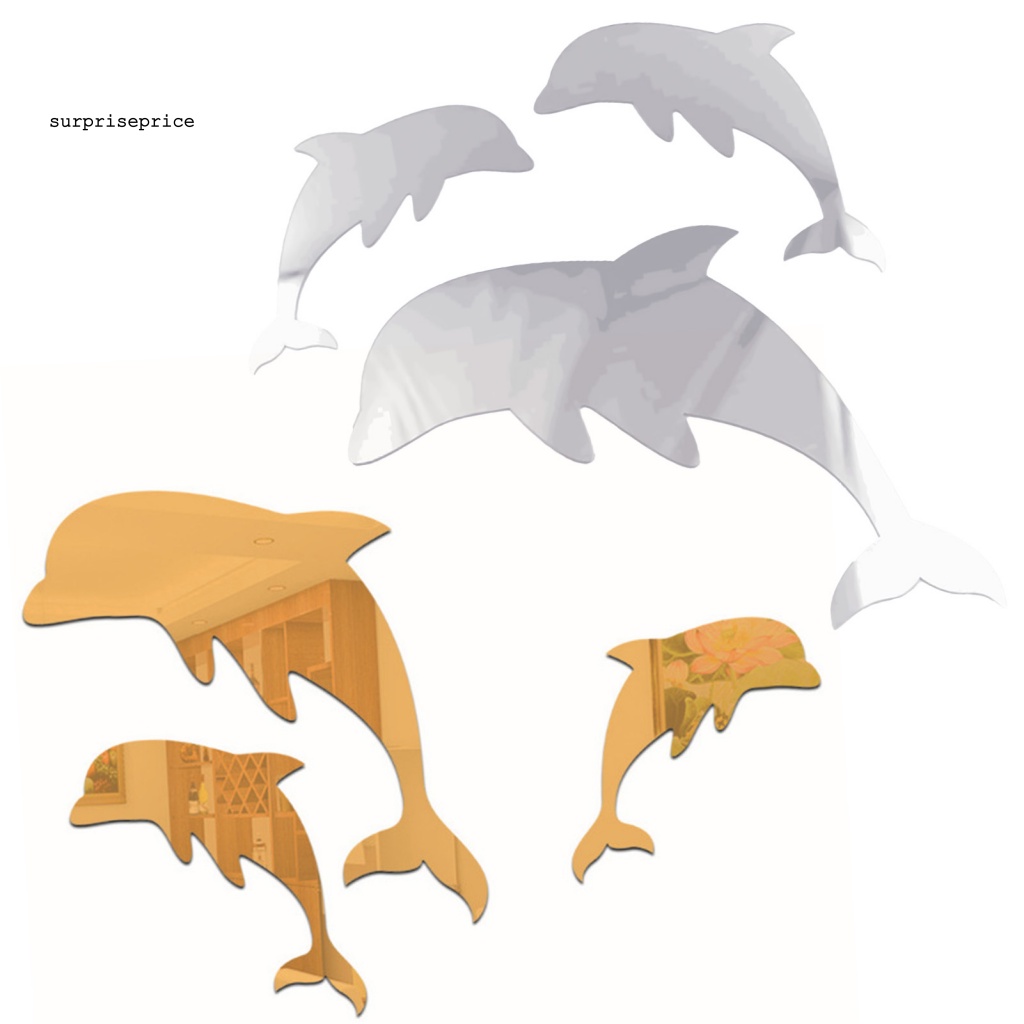 Set 3 Sticker Dán Tường Hình Cá Heo 3D Tráng Gương Độc Đáo Trang Trí Nhà Cửa