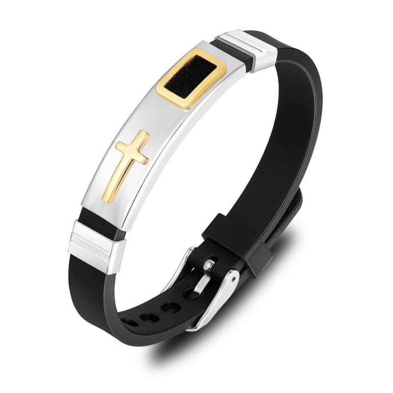 Z Vòng Tay Silicon Phối Mặt Thánh Giá Bằng Thép Không Gỉ Phong Cách Hip Hop Cho Nam Và Nữ