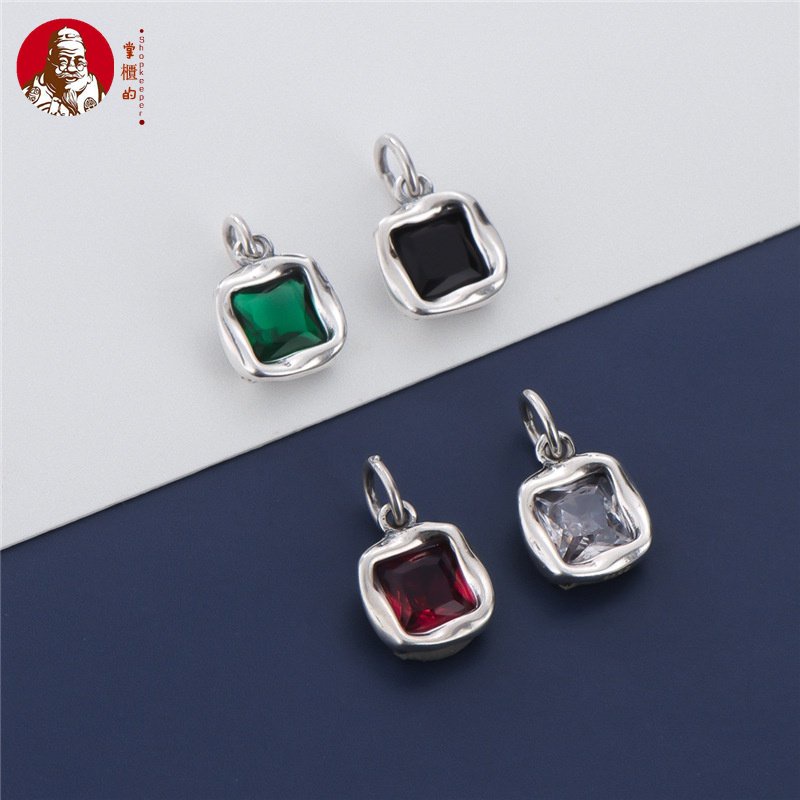 Mặt Dây Chuyền Bạc S925 Hình Vuông Đính Đá Zircon Ngọc Trai Thủ Công DIY