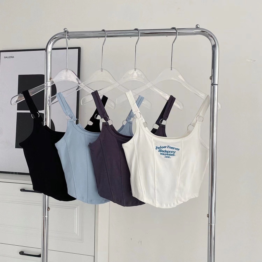 Áo Hai Dây Ôm Dáng Không Đường May In Chữ Thời Trang Cho Nữ