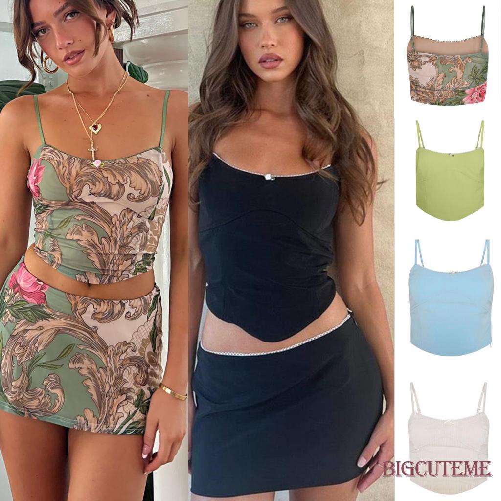 [] - Áo Hai Dây Hở Lưng Ôm Dáng Họa Tiết Hoa Mùa Hè Cho Nữ Đi Tiệc Câu Lạc Bộ