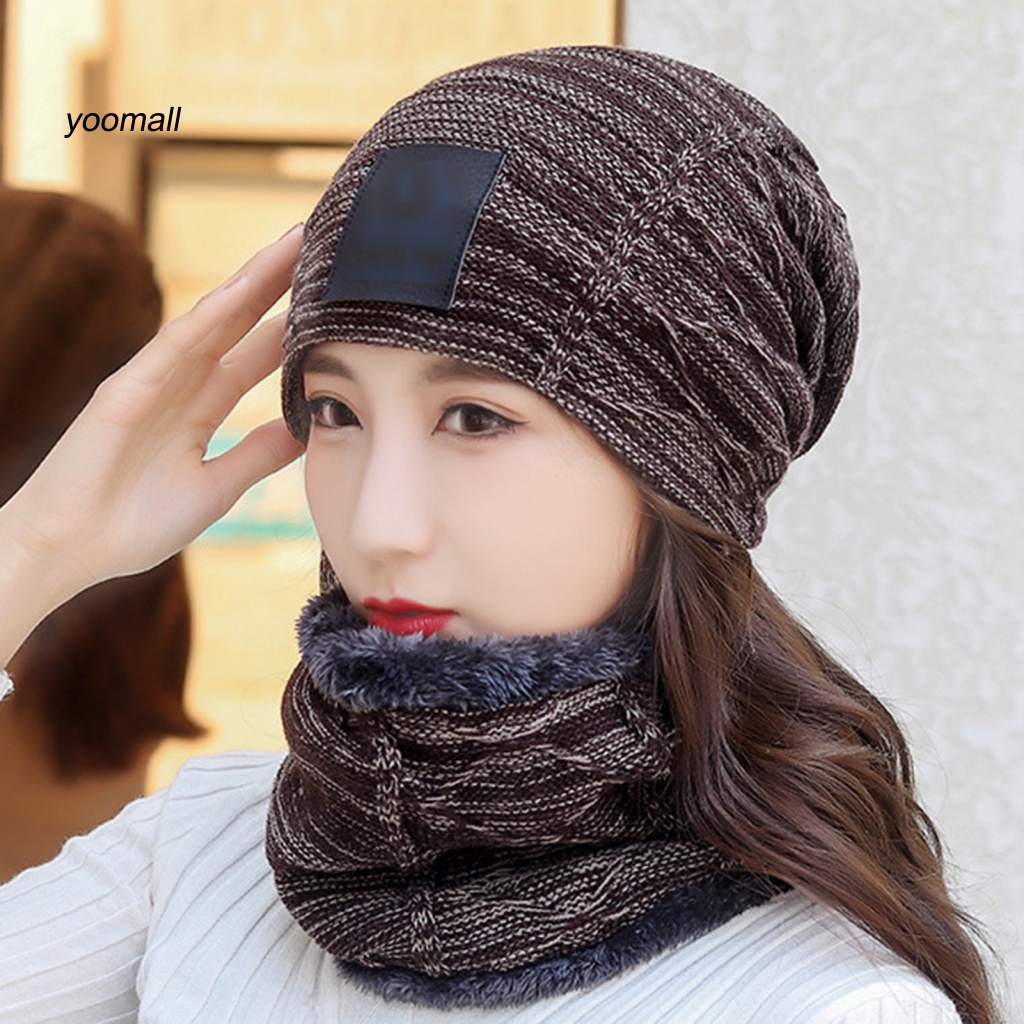 Set Mũ Beanie Và Khăn Choàng Cổ Dệt Kim Giữ Ấm Mùa Đông Cho Nam Nữ