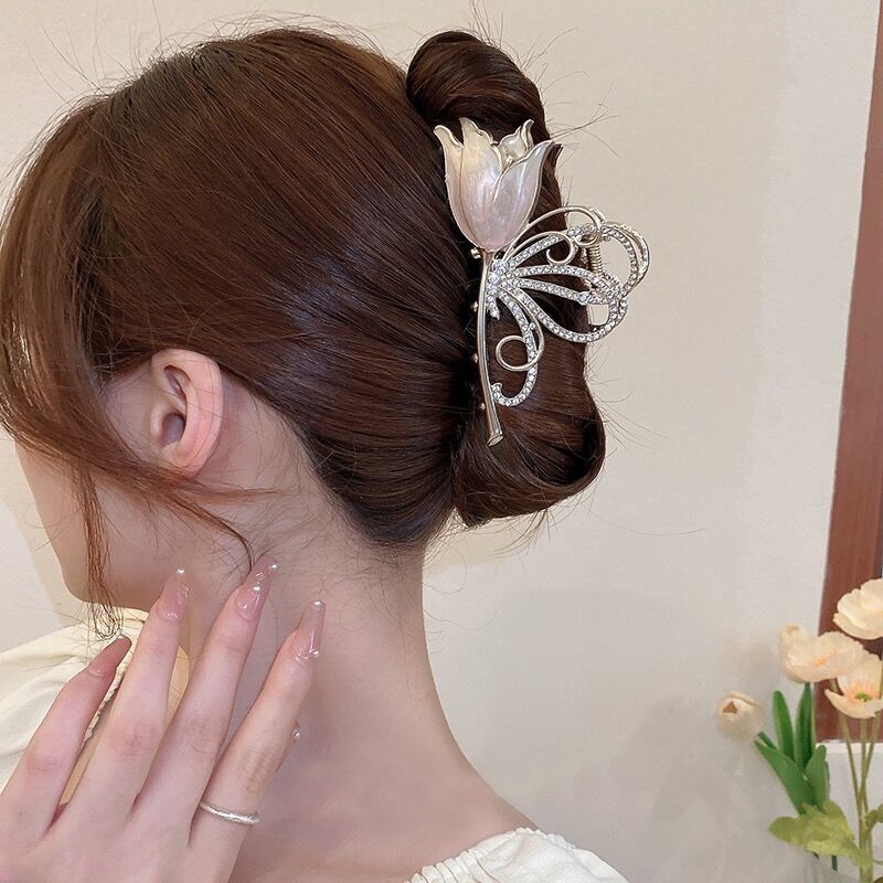 Kẹp tóc CHLINS hình hoa tulip đính kim cương giả thời trang cho nữ