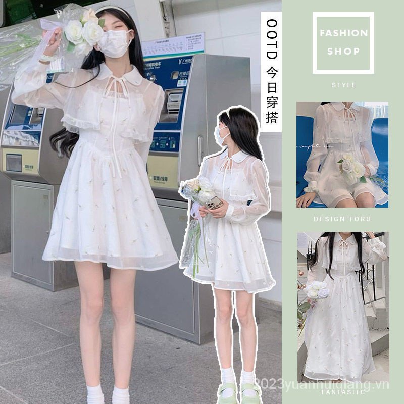 Mùa hè phụ nữ ăn mặc+mùa hè trắng sling váy+mùa hè in chiffon váy+cộng với kích thước váy+Polo cổ chống nắng nhỏ áo khoác thiết lập