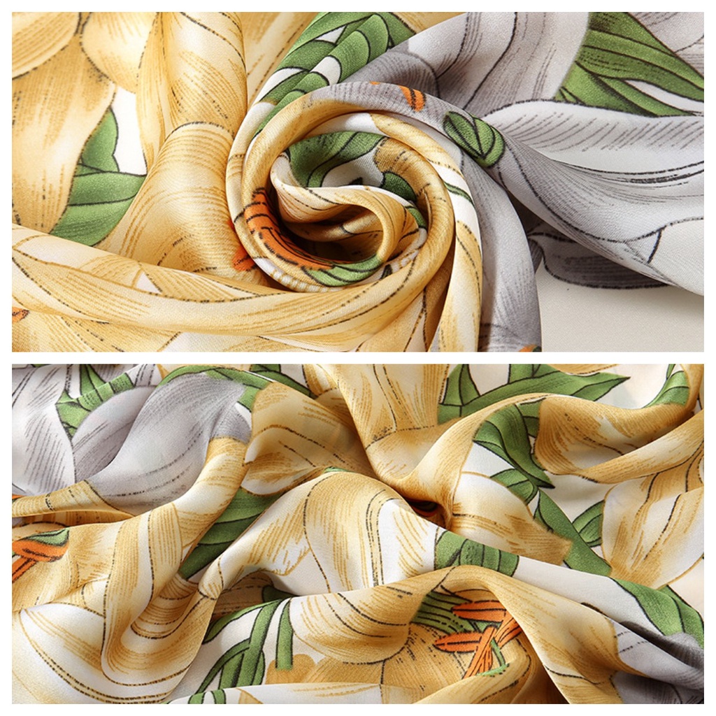 Khăn Choàng Lụa Satin Dài 180-90cm Mềm Mại Thoáng Khí In Họa Tiết Hoa Lily Thanh Lịch Thời Trang Cho Nữ