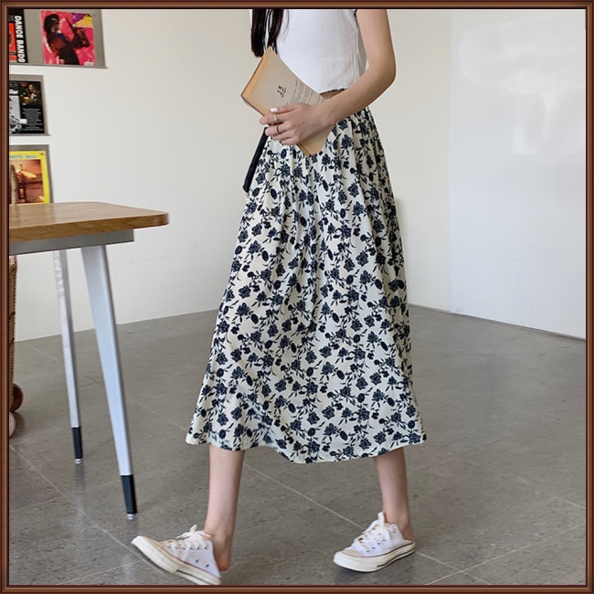 Chân Váy Lưng Cao Co Giãn In Họa Tiết Hoa Phong Cách Pháp Cổ Điển Thời Trang Mùa Hè Cho Nữ