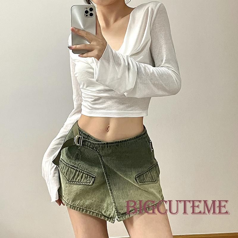 [] - Áo Sơ Mi Có Mũ Trùm Đầu Màu Trơn Ôm Dáng Vừa Vặn Tay Dài Đường Phố Câu Lạc Bộ Đường Phố Cho Nữ