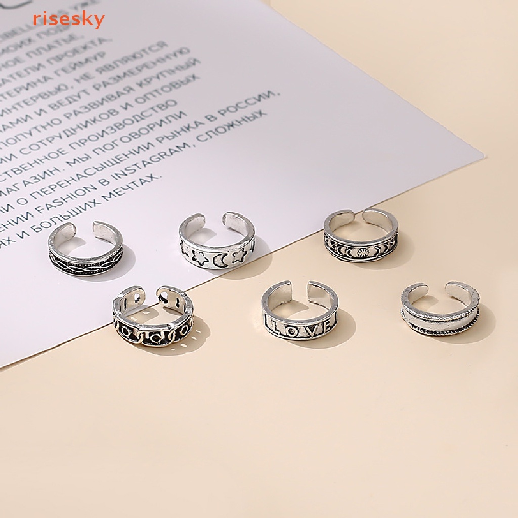 Set 6 Nhẫn Hợp Kim Họa Tiết Gợn Sóng Có Thể Điều Chỉnh Kích Cỡ Dành Cho Nữ