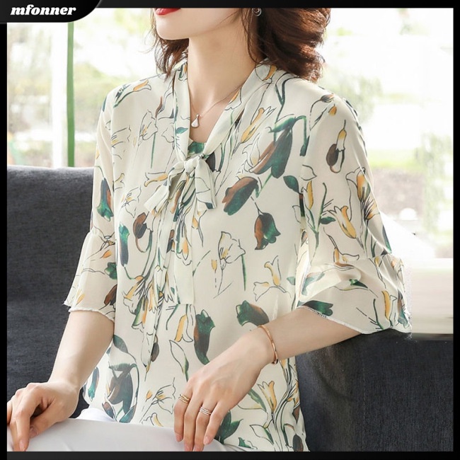 Áo Sơ Mi Tay Ngắn Cổ Chữ V Họa Tiết Hoa Phong Cách Retro Dành Cho Nữ