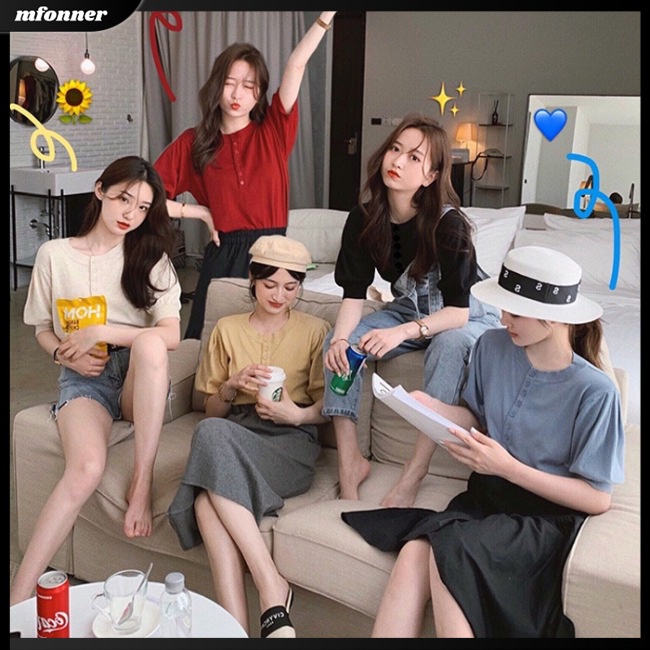 Áo Dệt Kim Tay Ngắn Cổ Tròn Màu Sắc Đơn Giản Cho Nữ