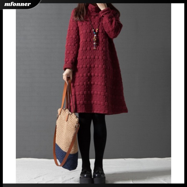 Đầm Chữ A Tay Dài Dáng Rộng Cổ Lọ Màu Sắc Đơn Giản Cho Nữ