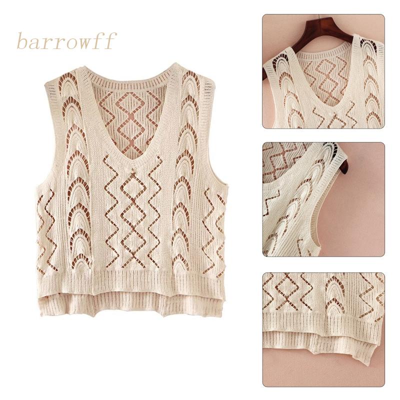 Áo Len Không Tay Cổ Chữ V Họa Tiết Hình Học Thời Trang Nữ