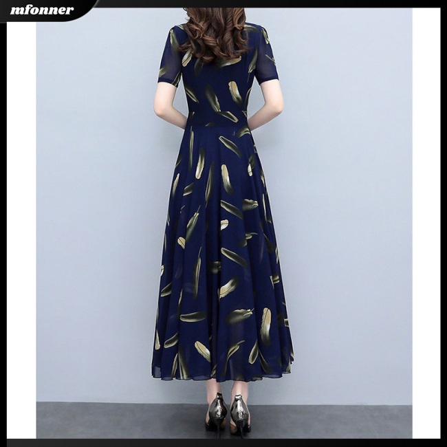 Đầm Cổ Chữ V Eo Cao Tay NgắN in Hoa ThờI Trang Cho Nữ