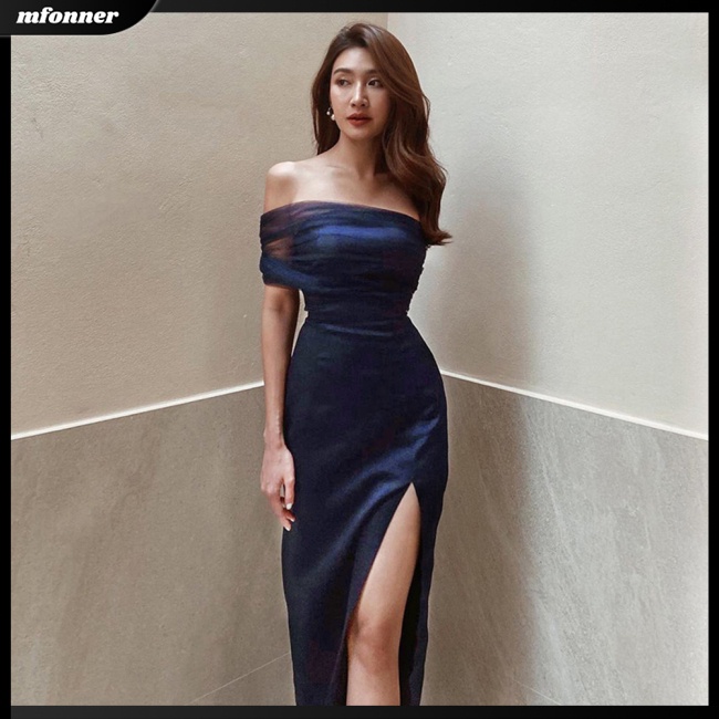 Đầm Dự Tiệc Dáng Ôm Hở Vai Không Tay Phối Lưới Màu Sắc Trơn Gợi Cảm Dành Cho Nữ