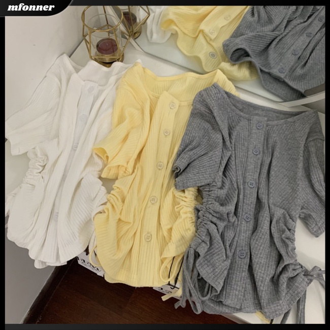 Áo Thun Croptop Tay Ngắn Cổ Tròn Màu Sắc Đơn Giản Cho Nữ