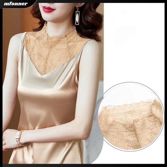 Áo Sát Nách Dáng Rộng Phối Ren Màu Sắc Đơn Giản Nữ Tính