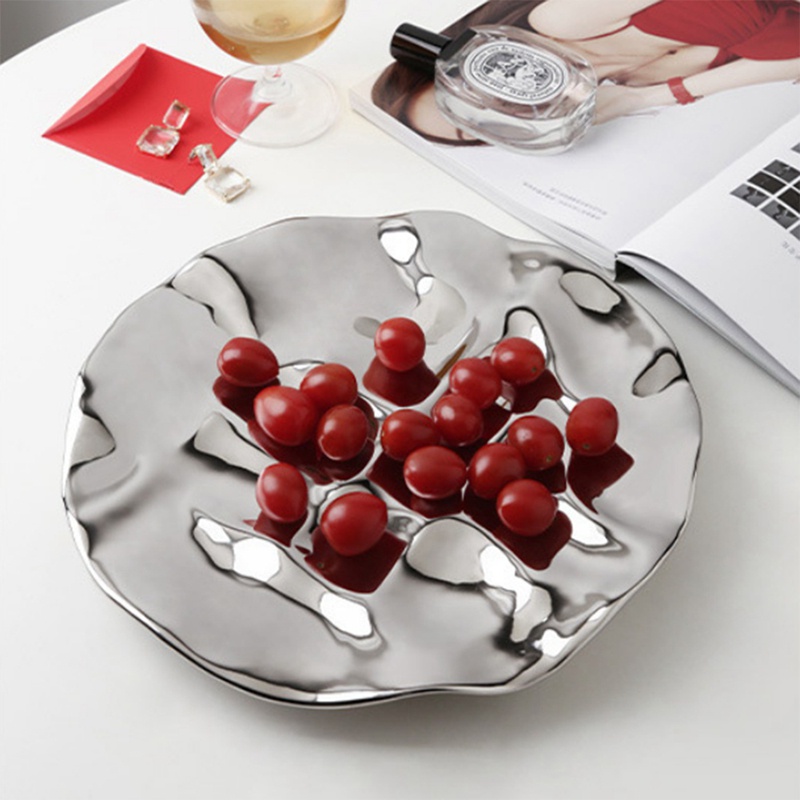 Thanh lịch Hình dạng gợn nước không đều Tấm tròn mạ bạc Trái cây sa mạc Đĩa ăn nhẹ Nhẫn Dây chuyền Nước hoa