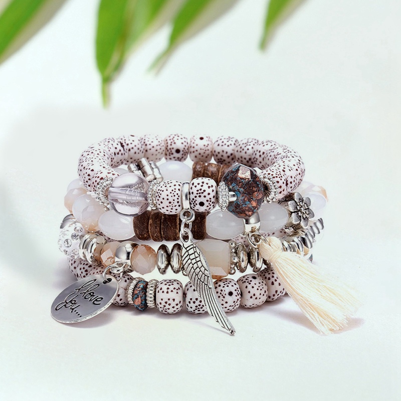 Bộ 4 Vòng Tay Da PU Đính Đá Pha Lê Phong Cách Cổ Điển Thời Trang Cho Nữ