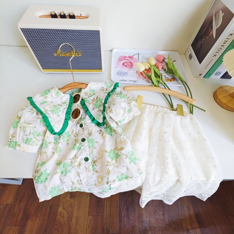 Set Áo Sơ Mi Hoa Cổ Ren Và Chân Váy Thời Trang Mùa Hè Xinh Xắn Cho Bé Gái Ancorelala2023