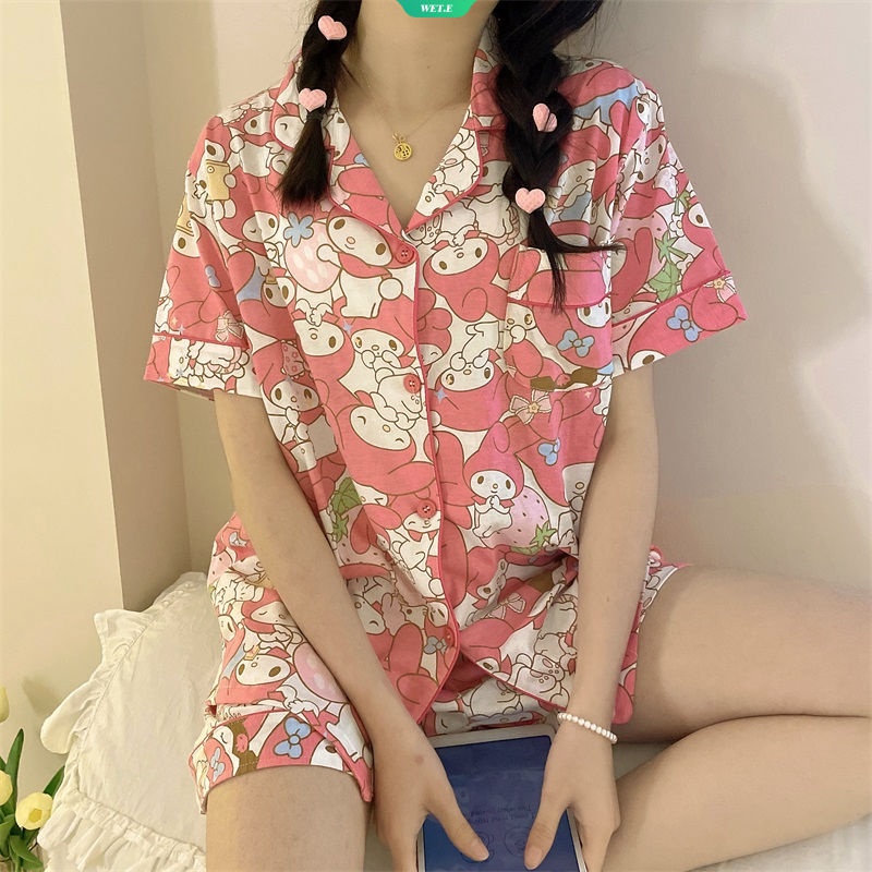Bộ Đồ Ngủ Tay Ngắn Dáng Rộng In Họa Tiết Sanrio Melody Thời Trang Mùa Hè 2023 Dễ Thương Thoải Mái Cho Nữ
