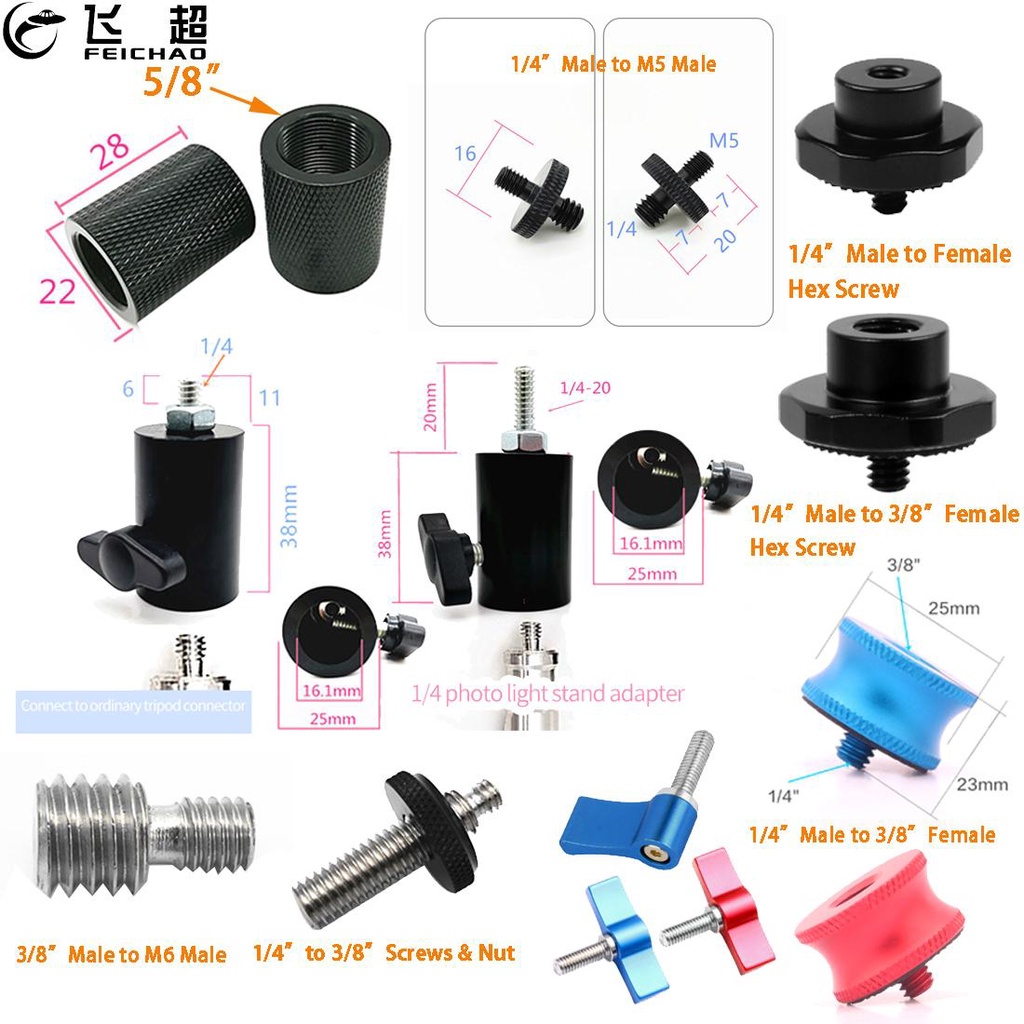 Ốc Vít Vặn 1x5 / 8 "1 / 4" 3 / 8 "M4 M5 M6 Cho Giá Đỡ Ba Chân / Màn Hình / Đèn Flash / Micro