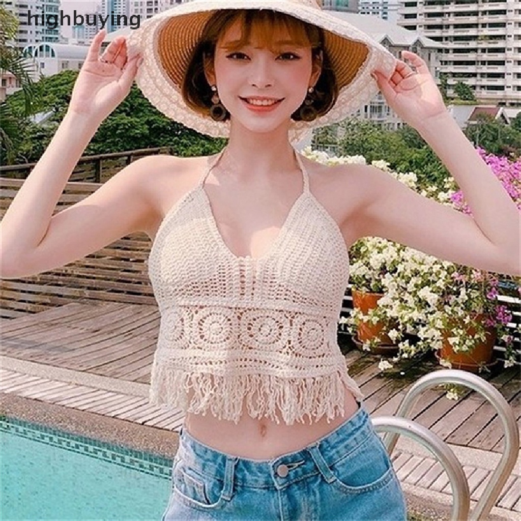 Hbvn Belle Áo Ngực Crop Top Hai Dây Tua Rua Khoét Rỗng Gợi Cảm Đi Biển Cho Nữ Modish