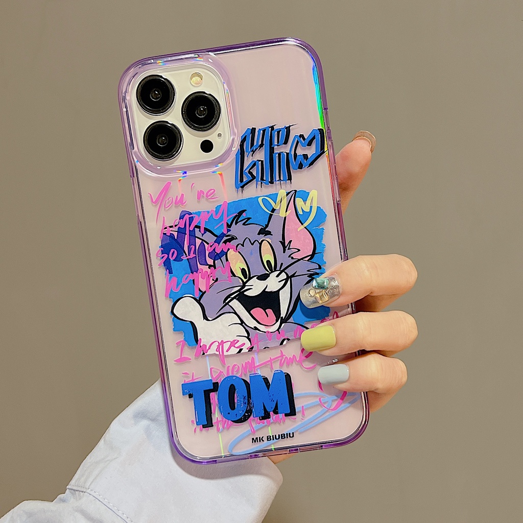 Ốp Điện Thoại TPU Dẻo Trong Suốt Họa Tiết Hoạt Hình Tom and Jerry Lấp Lánh Chống Rơi Cho iPhone 14 13 12 Pro Max