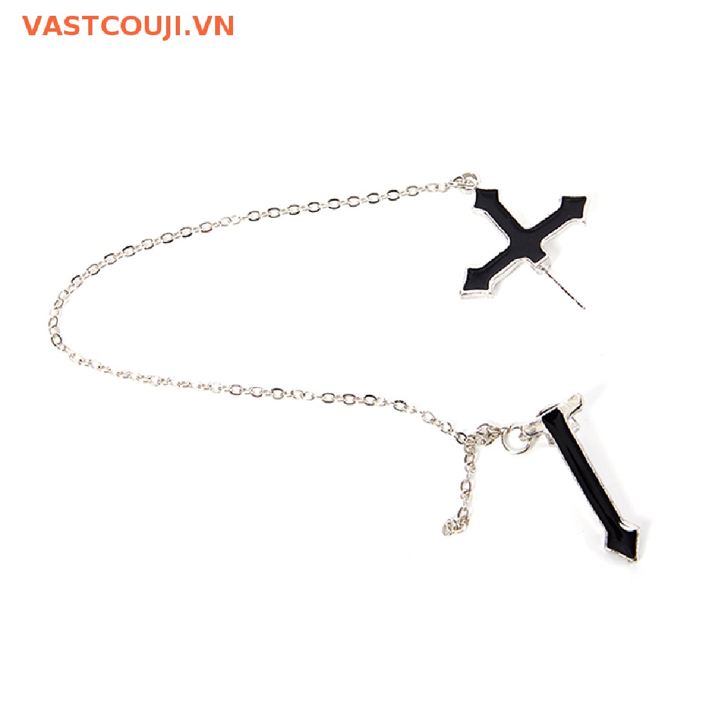 Khuyên Tai Chuỗi Dài Mặt Thánh Giá Màu Đen Phong Cách Vintage