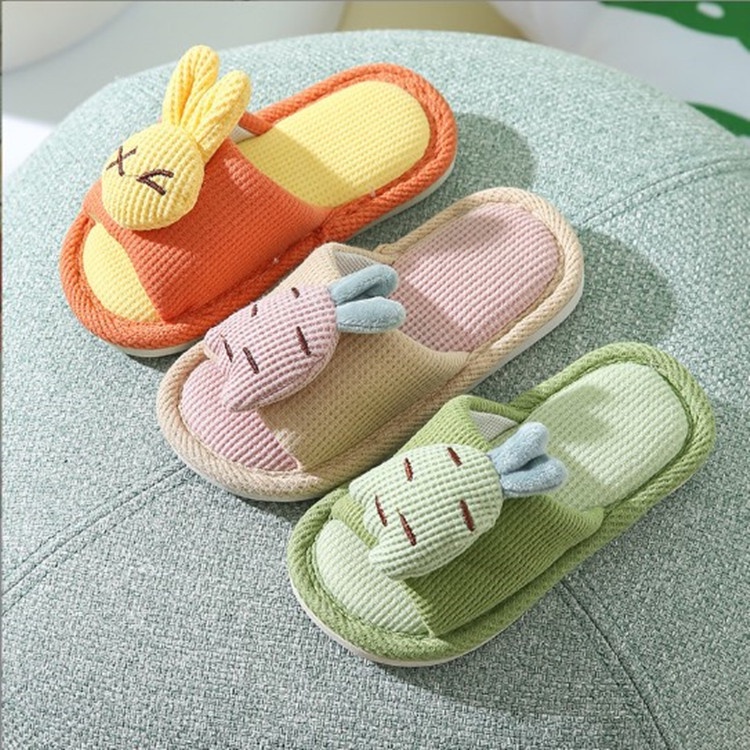 Dép Vải Lanh Đế Dày Chống Trượt Thoáng Khí Họa Tiết Hoạt Hình Xinh Xắn