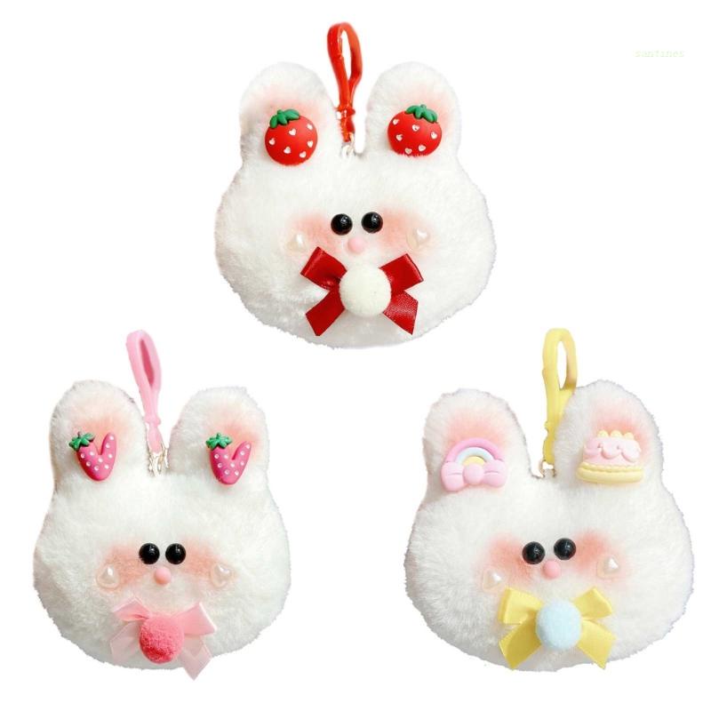 Móc Khóa Thỏ Nhồi Bông Hoạt Hình / Dâu Tây Dễ Thương Dùng Làm Đồ Thủ Công DIY